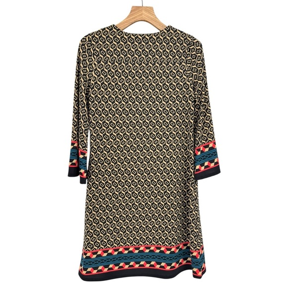 Jude Connally Lexi Dress V-Neck 3/4 Sleeve Hexigon Geo Black Size M - Picture 2 of 9